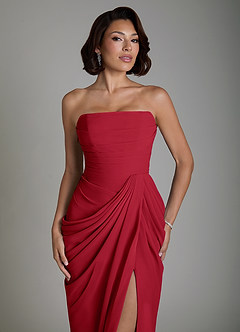 Azazie Nyra Robes de demoiselle d'honneur Robe Fourreau en Mousseline de soie Corset Écarlate image5