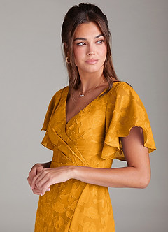 Azazie Ambrosia Bridesmaid Dresses Butterscotch A-Line Pleated Floral Burnout Dress image6