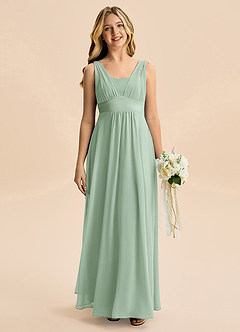 Azazie Odette Junior Vestido de Agave de Gasa de Corte en A con Escote de Corazón image6