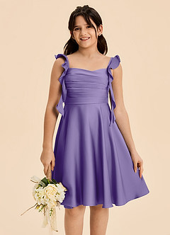 Azazie Kira Junior Tahiti A-Line Ruched Stretch Satin Dress image7