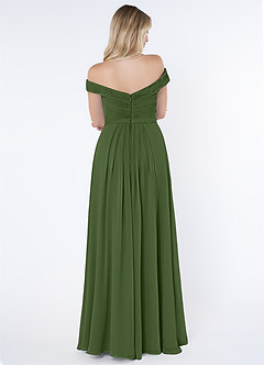 Azazie Audrianna Bridesmaid Dresses Olive A-Line Off-The-Shoulder Gathered Chiffon Convertible Dress image3