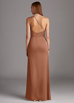 Azazie Mika Brautjungfernkleider Etui One-Shoulder Stretch-Satin Kleid Bronzer image2