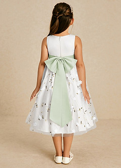Azazie Pollie Flower Girl Dresses Ivory Dusty Sage A-Line Bow Tulle Dress image2