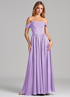 Azazie Raisa Bridesmaid Dresses Lilac A-Line Off the Shoulder Stretch Satin Dress image4
