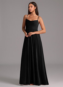 Azazie Elle At-home Try On Dresses Black A-Line with Pockets Velvet Dress image5
