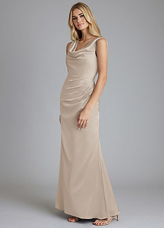 Azazie Tallie Bridesmaid Dresses Frost Mermaid Pleated Stretch Satin Dress image2