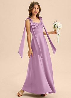 Azazie Halley Junior Jurk van Stretch Satijn met A-Lijn Boog Blauweregen image5