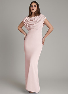 Azazie Hadley Bridesmaid Dresses Blushing Pink Mermaid Pleated Chiffon Dress image1