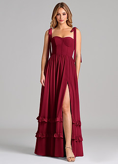 Azazie Anastacia Bridesmaid Dresses Burgundy A-Line Sweetheart Neckline Chiffon Dress image1