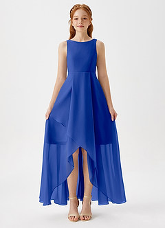Azazie Lizette Junior Royal Blue A-Line Pleated Chiffon Dress image3
