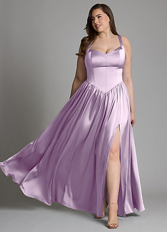 Azazie Francis Bridesmaid Dresses Frosted Lilac A-Line Corset Stretch Satin Dress image11
