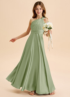 Azazie Charlize Junior Robe Trapèze en Satin extensible Plissée Vert Sauge image4