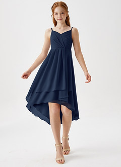 Azazie Mariam Junior Dark Navy A-Line Pleated Chiffon Dress image3