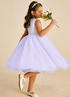 Azazie Missy vestidos de niña de las flores Vestido de Marfil Lila de Tul de Corte En A con Sin mangas image3
