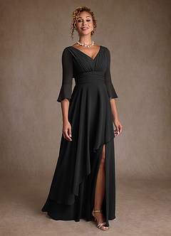 Azazie Eire vestidos de madre de la novia Vestido de Negro de Gasa de Corte en A con Plisado image1