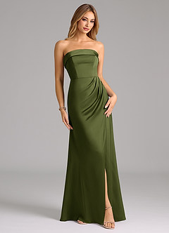 Azazie Aretha Bridesmaid Dresses Olive A-Line Strapless Stretch Satin Convertible Dress image1