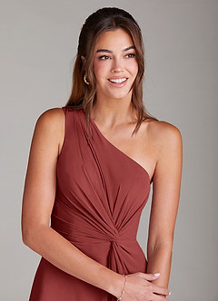 Azazie Brooke Brautjungfernkleider A-Linie One-Shoulder Chiffon Kleid Terrakotta image6