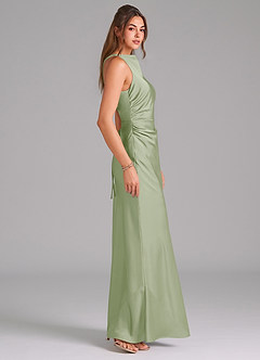 Azazie Evadne Bridesmaid Dresses Dusty Sage A-Line Pleated Stretch Satin Dress image4