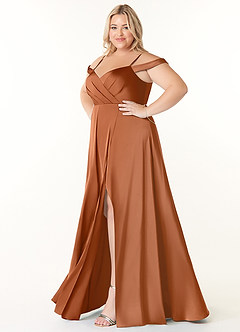Azazie Ocean At-home Try On Dresses Rosette A-Line V-Neck Pleated Stretch Satin Dress image8