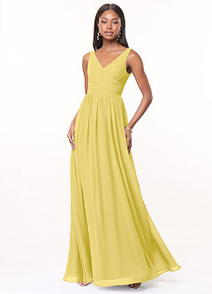 Azazie Keyla At-home Try On Dresses Agave A-Line V-Neck Pleated Chiffon Dress image1