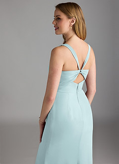 Azazie Mero Bridesmaid Dresses Mist Sheath Pleated Chiffon Dress image4
