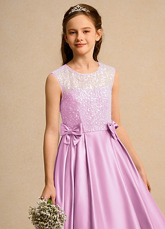 Azazie Candy Girl Flower Girl Dresses Candy Pink Ball-Gown Bow Matte Satin Dress image2