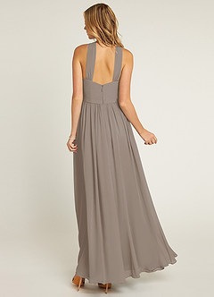 Azazie Jacey Bridesmaid Dresses Taupe A-Line Pleated Chiffon Dress image2