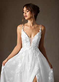 Azazie Monda Hochzeitskleider A-Linie Spitze Tüll Kleid Diamantweiß image6