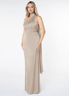 Azazie Kaylani Bridesmaid Dresses Frost Mermaid High Neck Stretch Satin Dress image3
