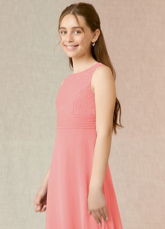 Azazie Snow Junior Coral A-Line Lace Chiffon Dress image5