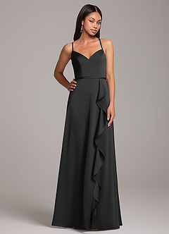 Azazie Naeem Bridesmaid Dresses Black A-Line Stretch Satin Dress image5