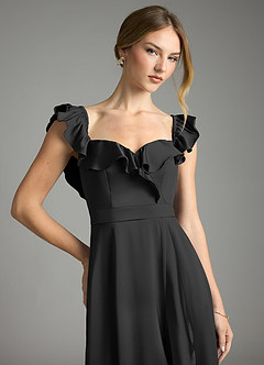 Azazie Lyra Bridesmaid Dresses Black A-Line Off the Shoulder Stretch Satin Convertible Dress image2