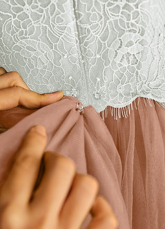 Azazie Bumblebee Flower Girl Dresses Ivory Champagne Rose A-Line Lace Tulle Dress image4