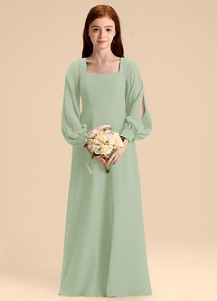 Azazie Bondi Junior Abito A-Line in Chiffon Blusa Verde Salvia image4