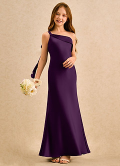Azazie Almond Girls Formal Sukienki dla dziewczynek sypiących kwiaty Osłona Jedno ramię Satyna elastyczna Długość podłogi Sukienka image2