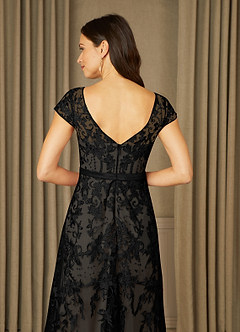 Azazie Sanna Abiti per la Madre della Sposa Abito A-Line in Tulle in Pizzo con Scollo a U Nero Champagne image7