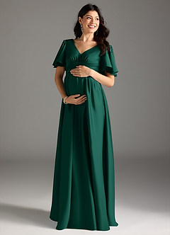 Azazie Verna Gravid brudtärna klänningar Klänning A-Line Ruched Golvlängd Stretch Satin image3