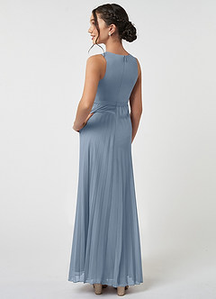 Azazie Lindie Junior Dusty Blue A-Line Pleated Chiffon Dress image4