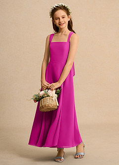 Azazie Tater Girl vestidos de niña de las flores Vestido de Fucsia de Gasa de Corte En A con Plisado image4