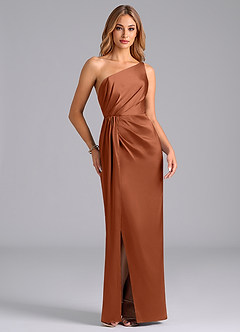 Azazie Naria Bridesmaid Dresses Cedar Rose Sheath One Shoulder Stretch Satin Dress image5