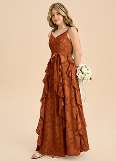 Azazie Peyton Junior Robe Trapèze en Blumen-Burnout Plissée Orange Brûlée image5