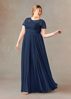 Azazie Annette Mother of the Bride Dresses Dark Navy A-Line Lace Chiffon Dress image9