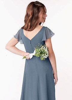 Azazie Omari Junior A-Line Ruched Chiffon Gulv-længde Junior brudepige Kjole image3