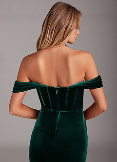 Azazie Jas Bridesmaid Dresses Emerald Sheath Off-The-Shoulder Corset Velvet Convertible Dress image7