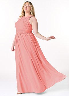 Azazie Harper Abiti da Damigella Abito A-Line in Chiffon Plissettato Corallo image8
