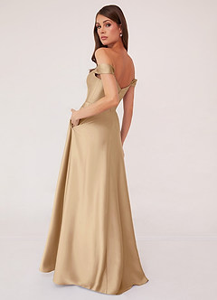 Barbie ♥ Azazie Bridesmaid Dresses Champagne A-Line Off the Shoulder Stretch Satin Convertible Dress image3