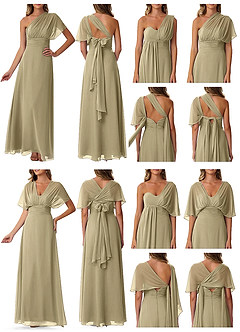 Azazie Fifi Vestidos de damas de honor Vestido de Musgo Verde de Gasa de Corte en A Convertible con Sin tirantes image10