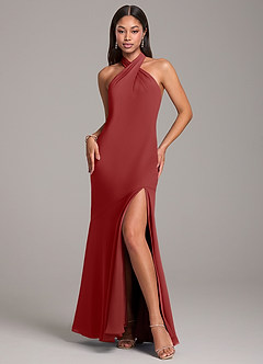 Azazie Lorena Bridesmaid Dresses Rust Mermaid Pleated Chiffon Dress image3