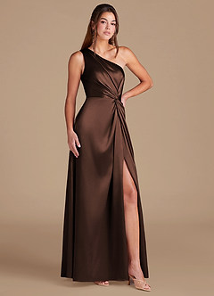 Azazie Brooke Vestidos de damas de honor Vestido de Ganache de Satén Metálico de Corte en A con Hombro unilateral image3