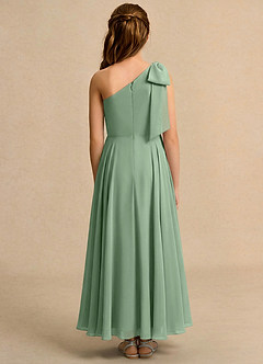 Azazie Guppy Girls Formal Robe Demoiselle D'honneur Fillette Robe Trapèze en Mousseline de soie Une épaule Matcha image2